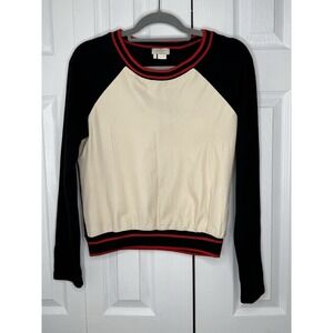Kate‎ Spade Women's 4 Leather Front Pullover Sweater Black Red Trim Long Sleeve